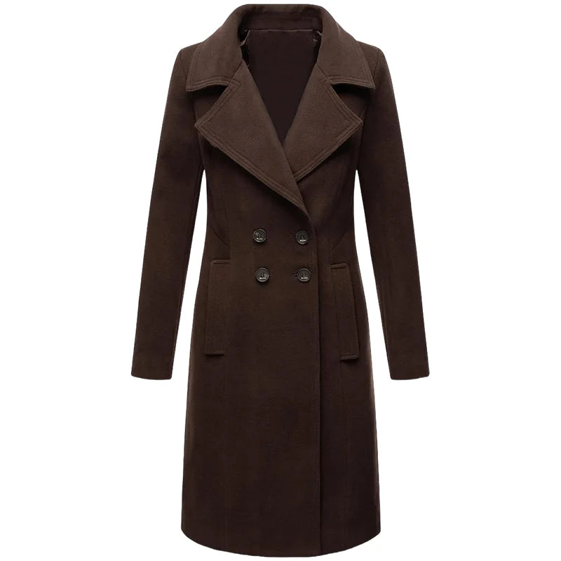 Women's Trench Double Breasted Woolen Lined Lapel Slim Coat
