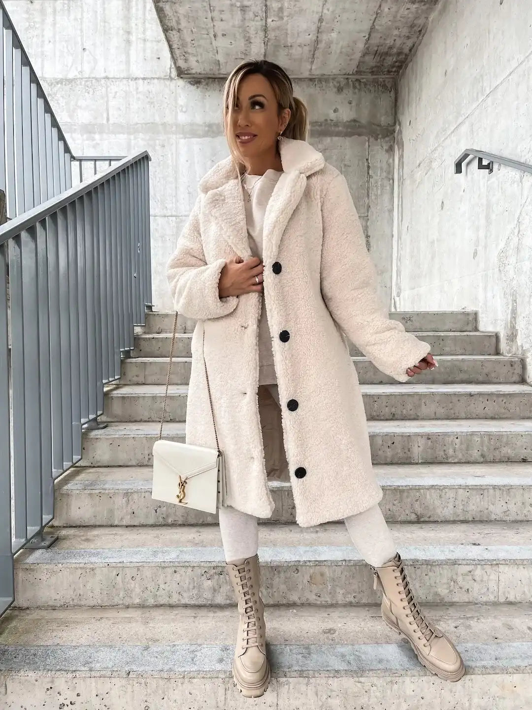 Women's Long Sleeved Collared Fleece Coat