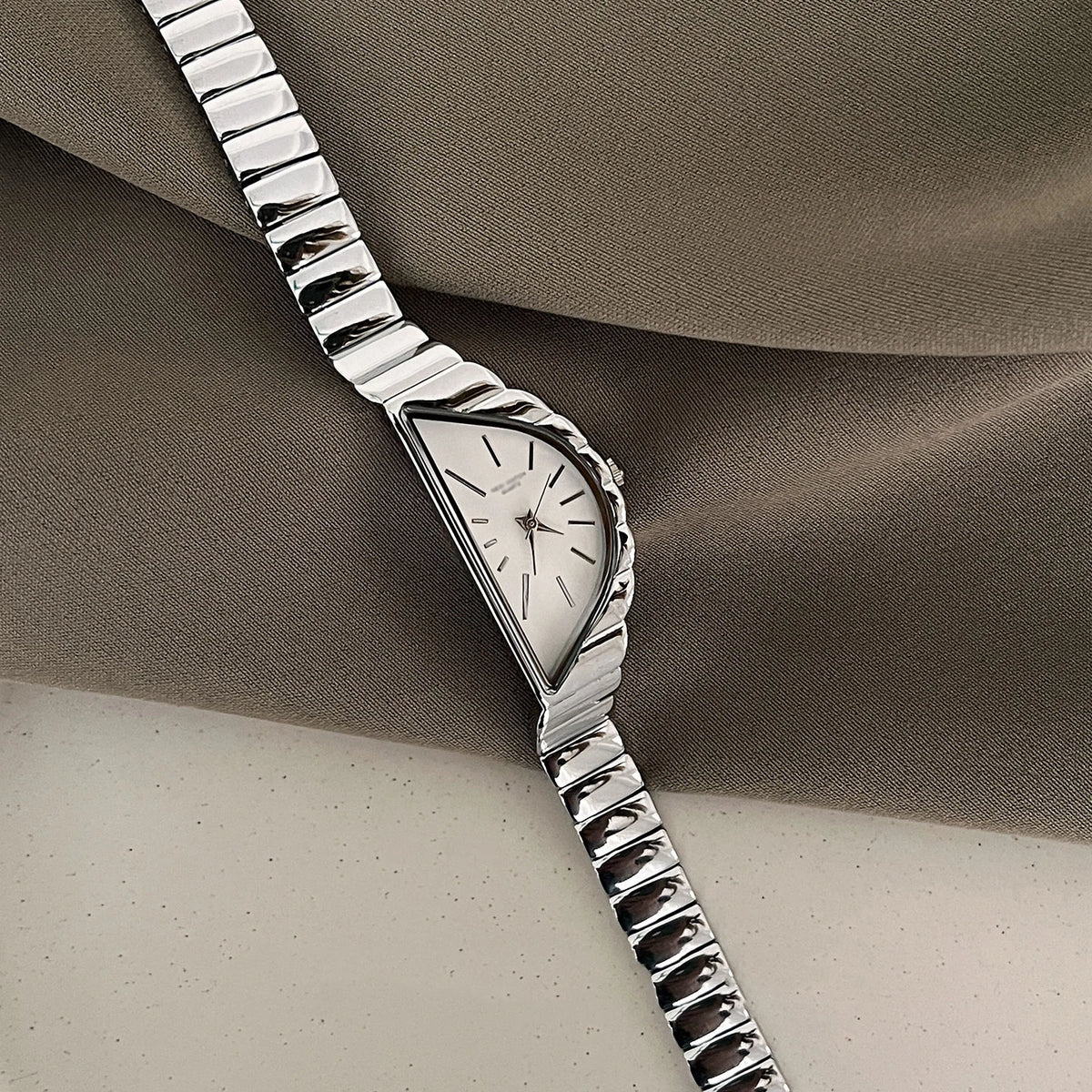 Women's Creative Half-Moon Dial Stainless Steel Quartz Authentic Watch