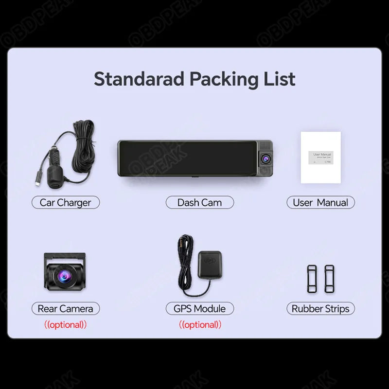 4K Car DVR Front Inside Rear 1080P GPS Tracking Night Vision Video Dashcam