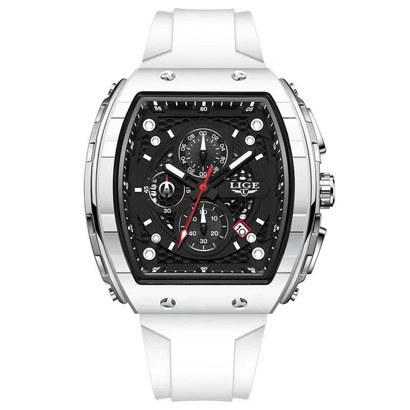Men's Square Silicone Quartz Waterproof Chronograph Watch