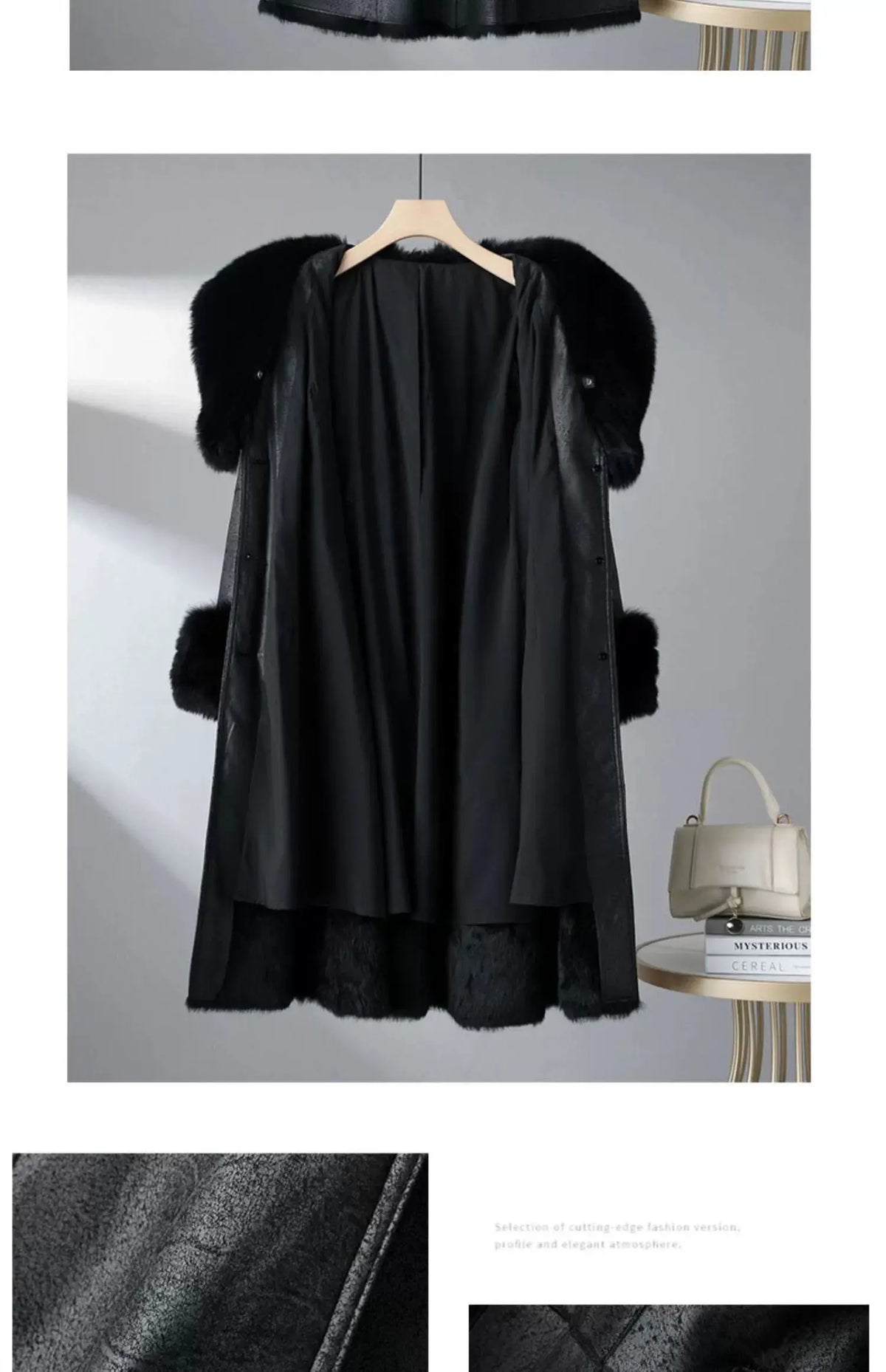 Women's Mid Length Rabbit Fur Fox Fur Collar Slim Fit Coat