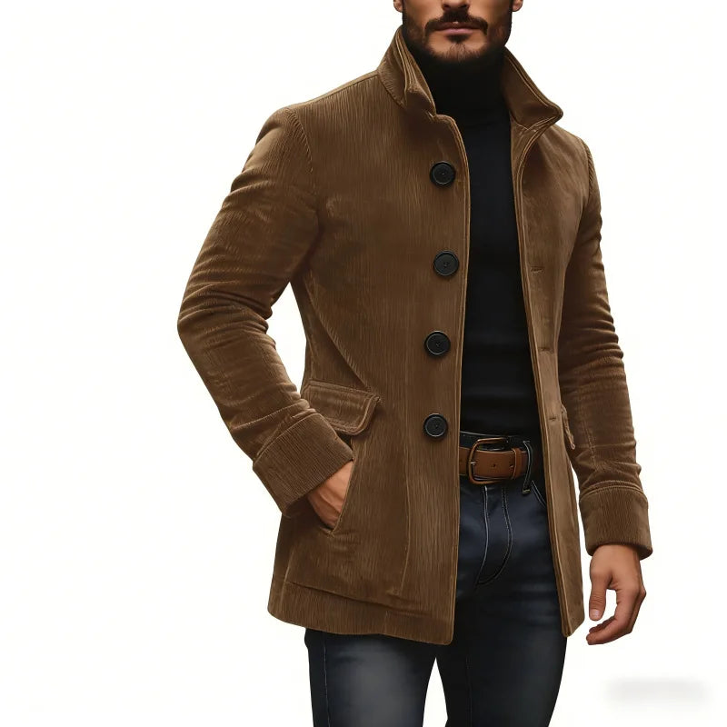 Men's Stand Collar Button Pockets Casual Jacket