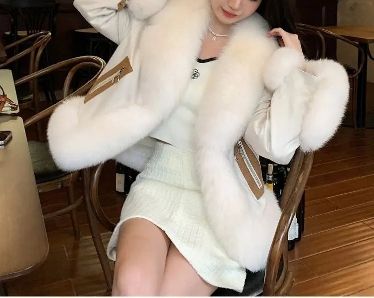 Women's Imitation Fox Fur Cotton Warm Suede Slim Coat