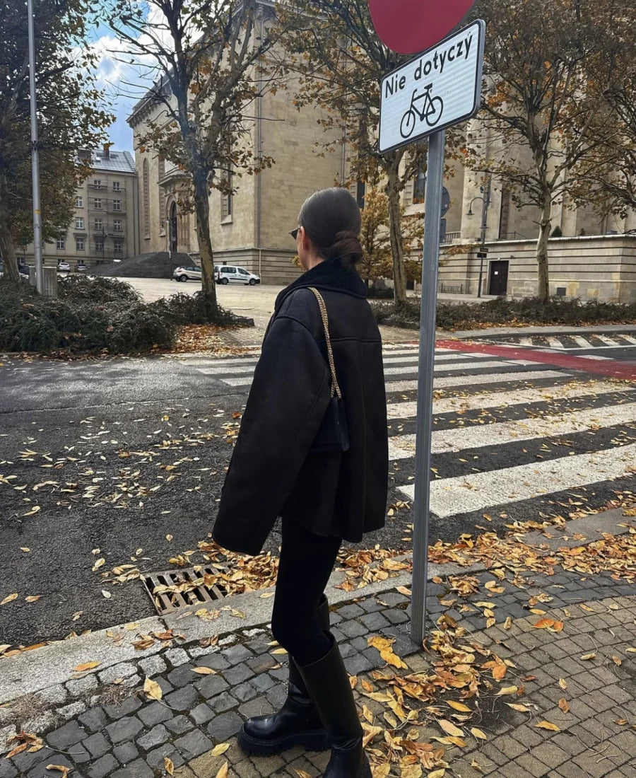 Women's Double Sided Collar Oversized Long Sleeve Jacket