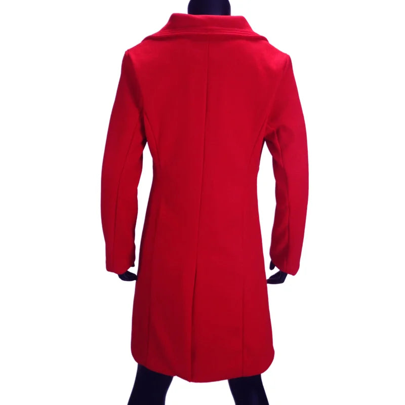 Women's Trench Double Breasted Woolen Lined Lapel Slim Coat