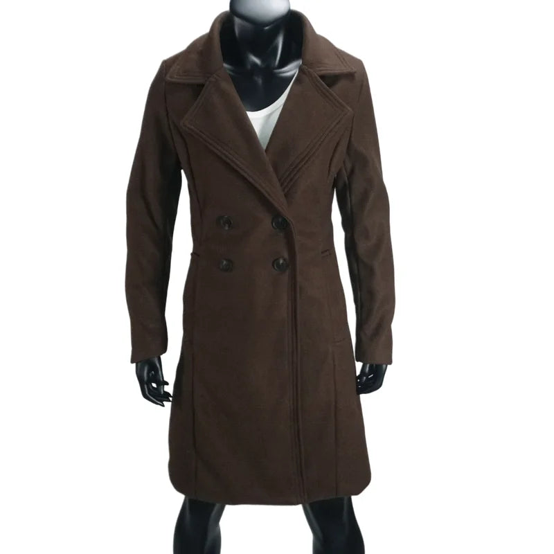 Women's Trench Double Breasted Woolen Lined Lapel Slim Coat