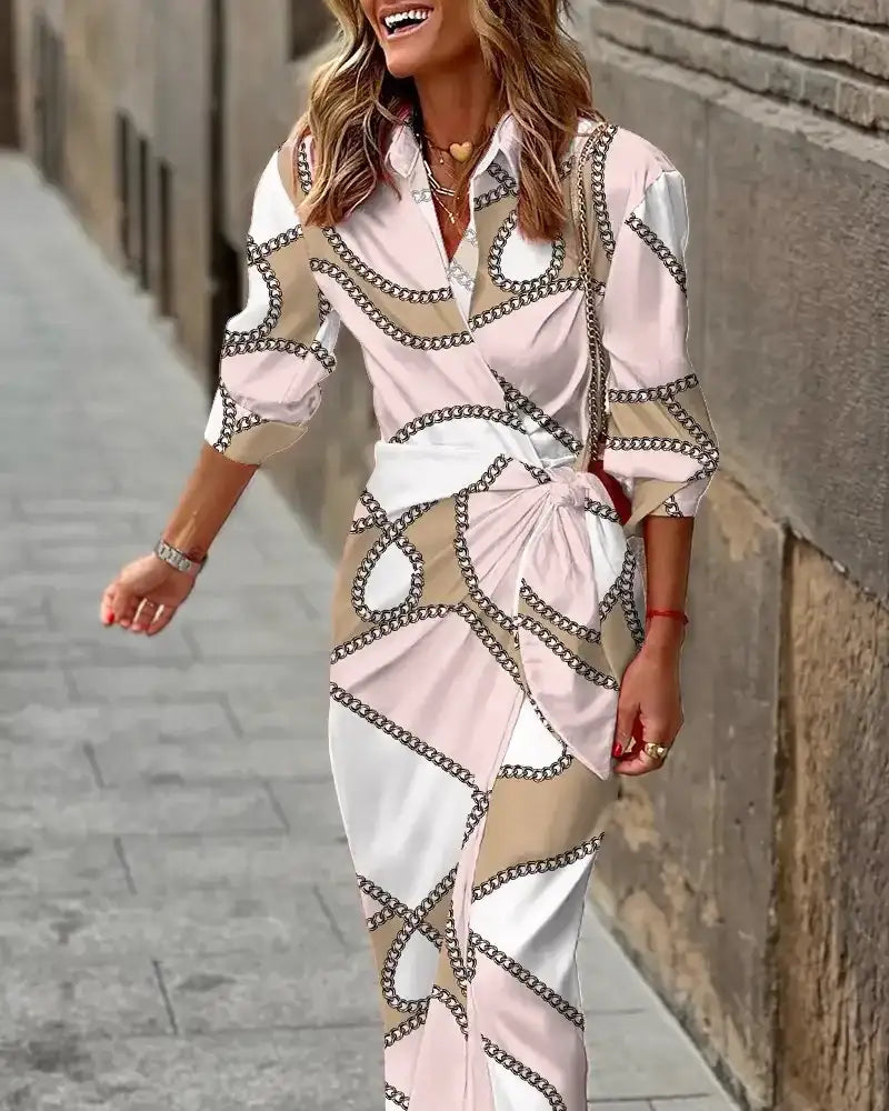 Women's Long Sleeve Lapel Single Breasted Dress