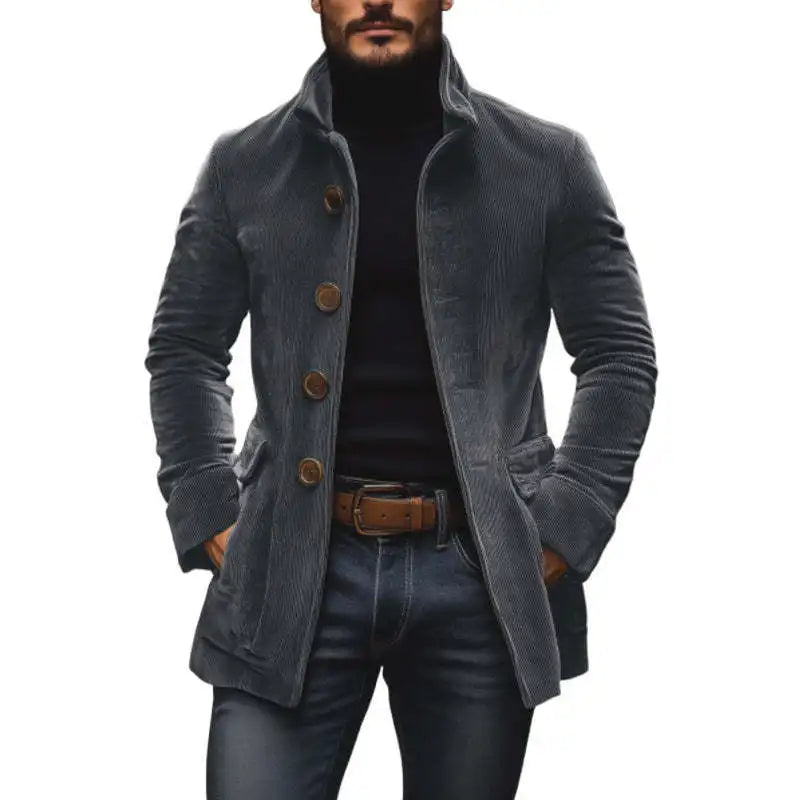 Men's Stand Collar Button Pockets Casual Jacket