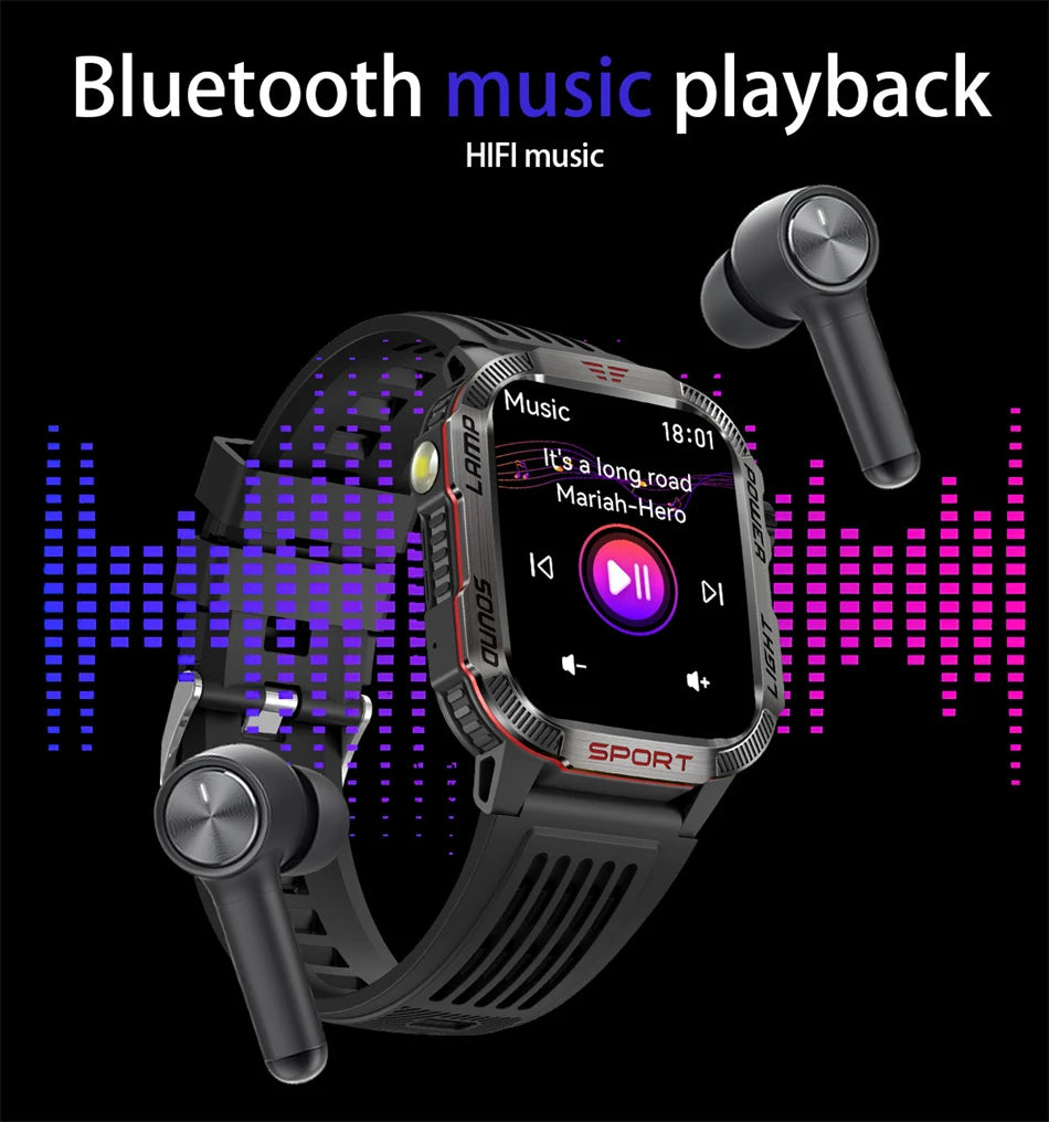 Men's Waterproof Bluetooth Call GPS Flashlight Compass Smartwatch