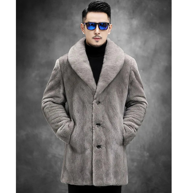 Men's Long Sleeve Faux Fur Windbreaker Windproof Coat
