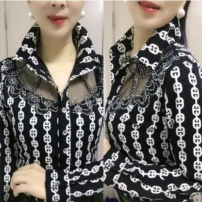 Women's Chiffon Lapel Stitching Buttons Blouse Tops