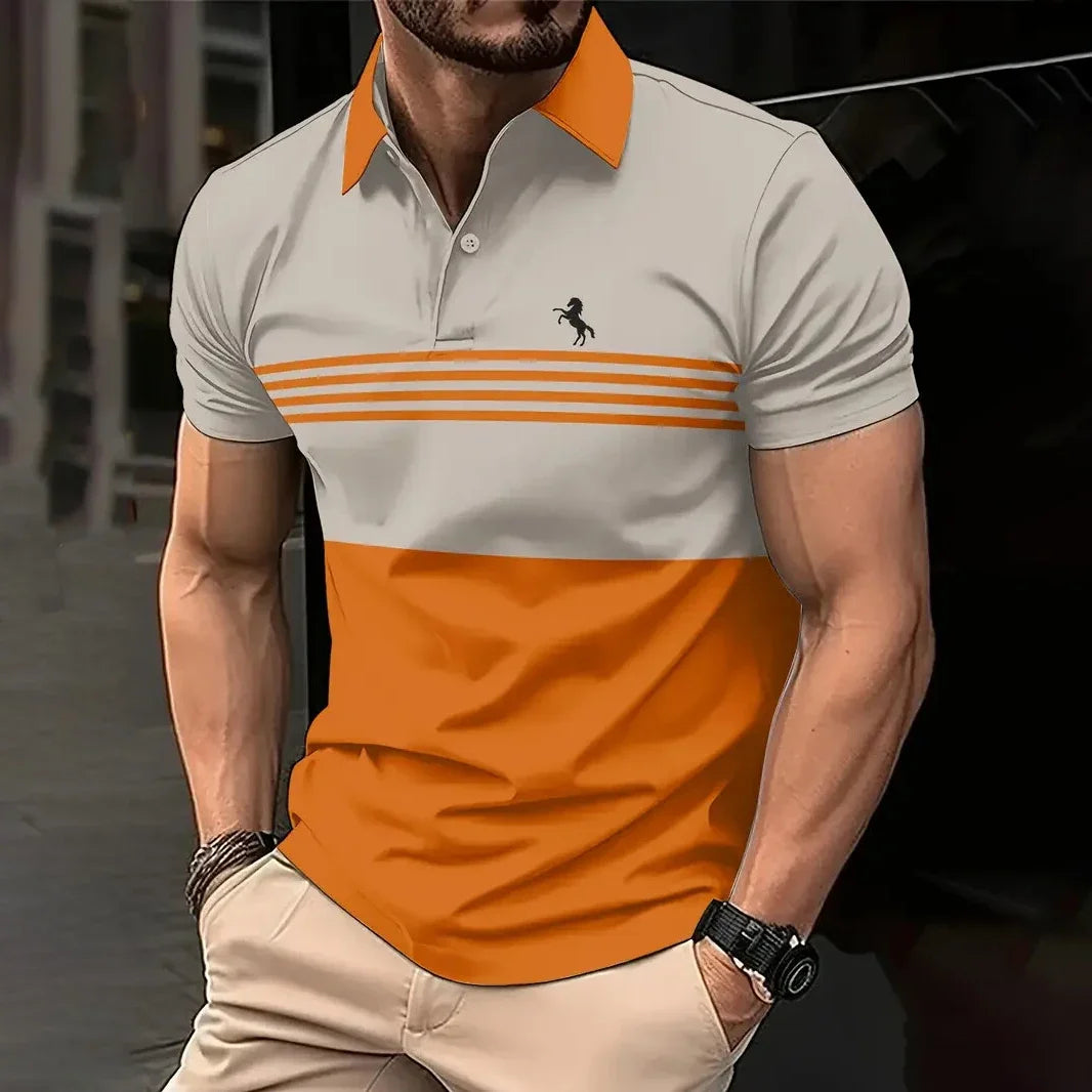 Men's Casual Short Sleeved Top Striped Pattern Polo T Shirt