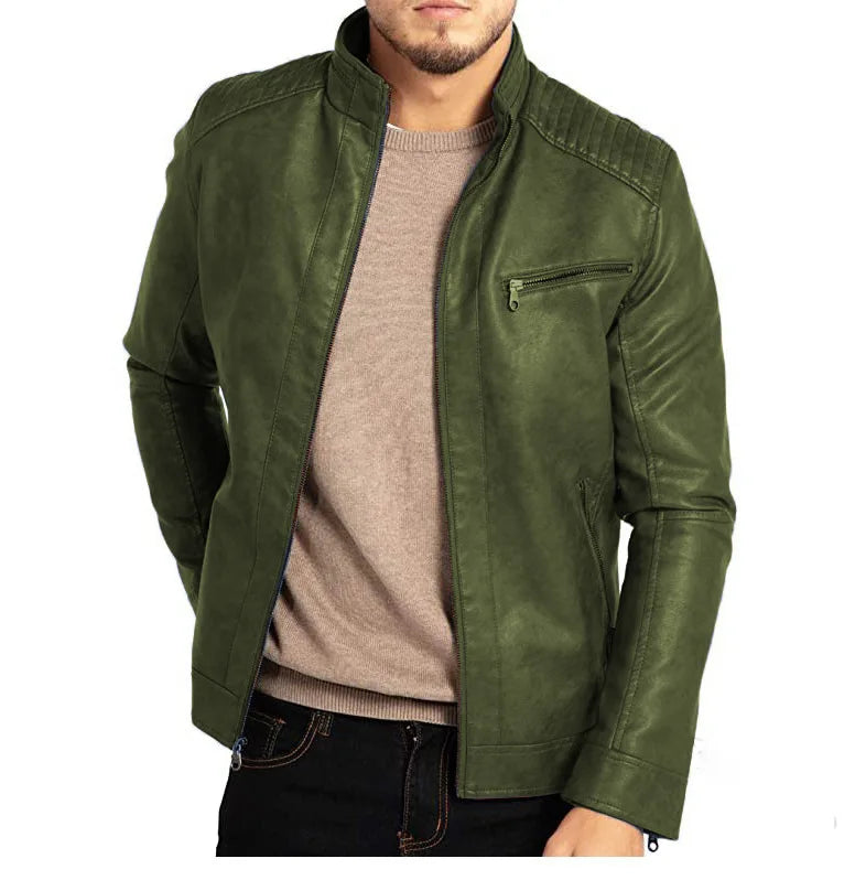 Men's PU Leather Stand-Up Collar Motorcycle Style Jacket