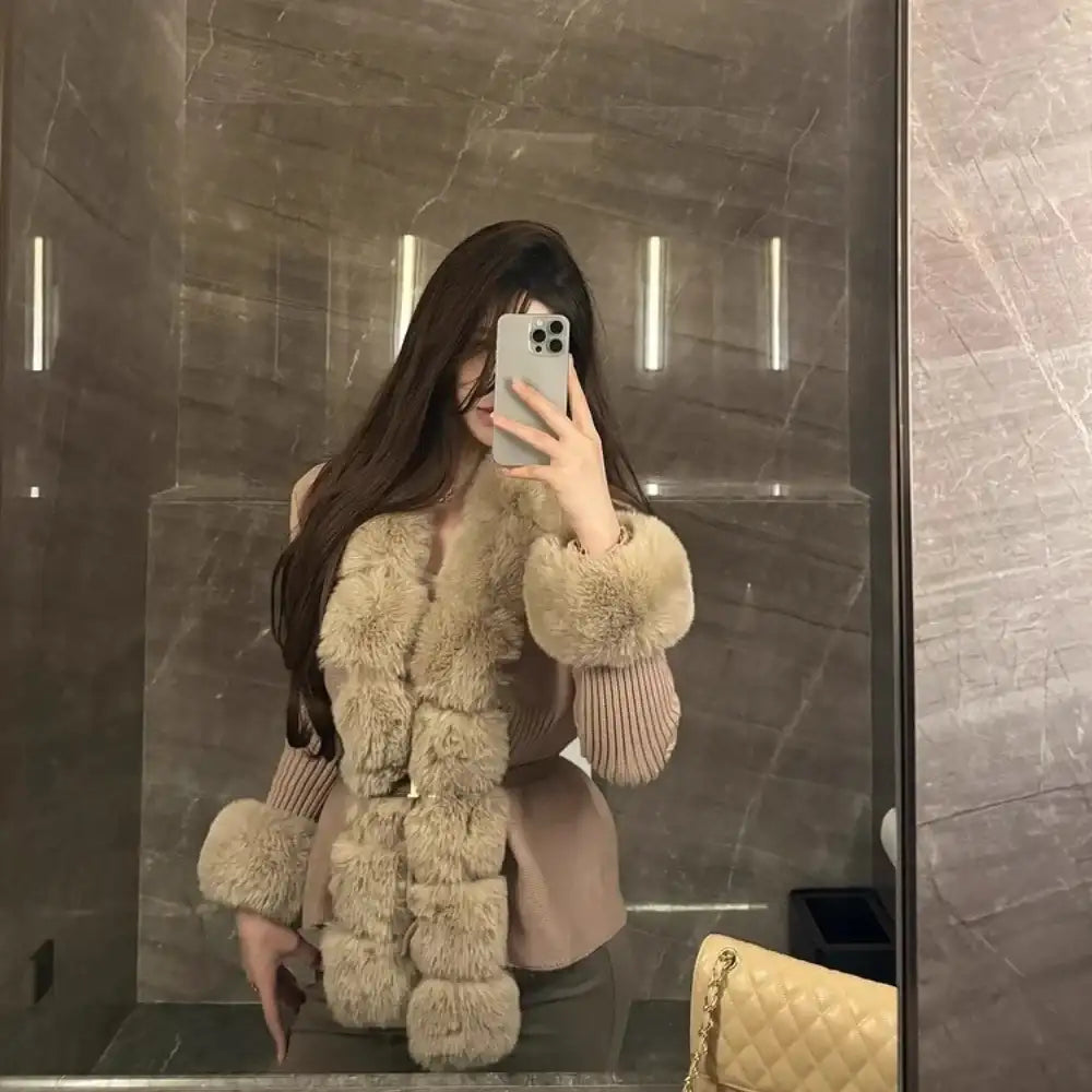 Women's Faux Fur Detachable Collar Coat
