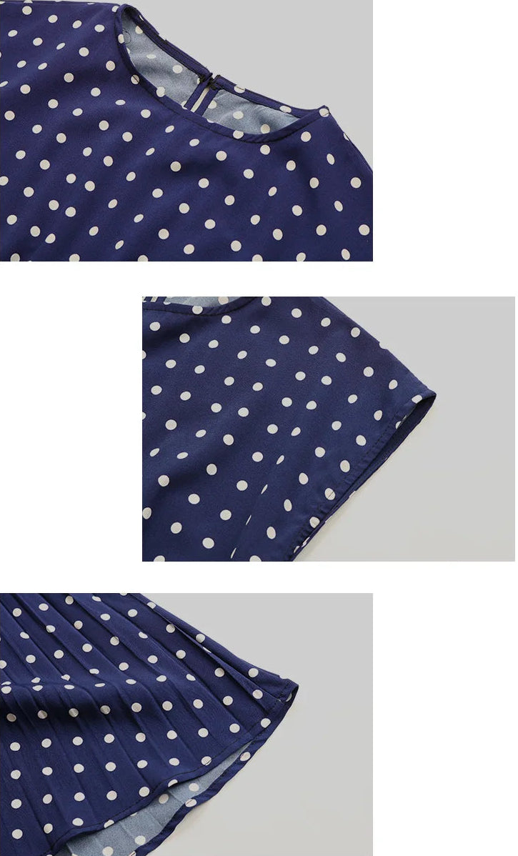 Women's High Waist Midi Elegant Pleated Polka Dots Dress
