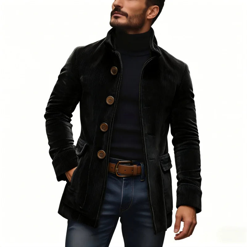 Men's Stand Collar Button Pockets Casual Jacket