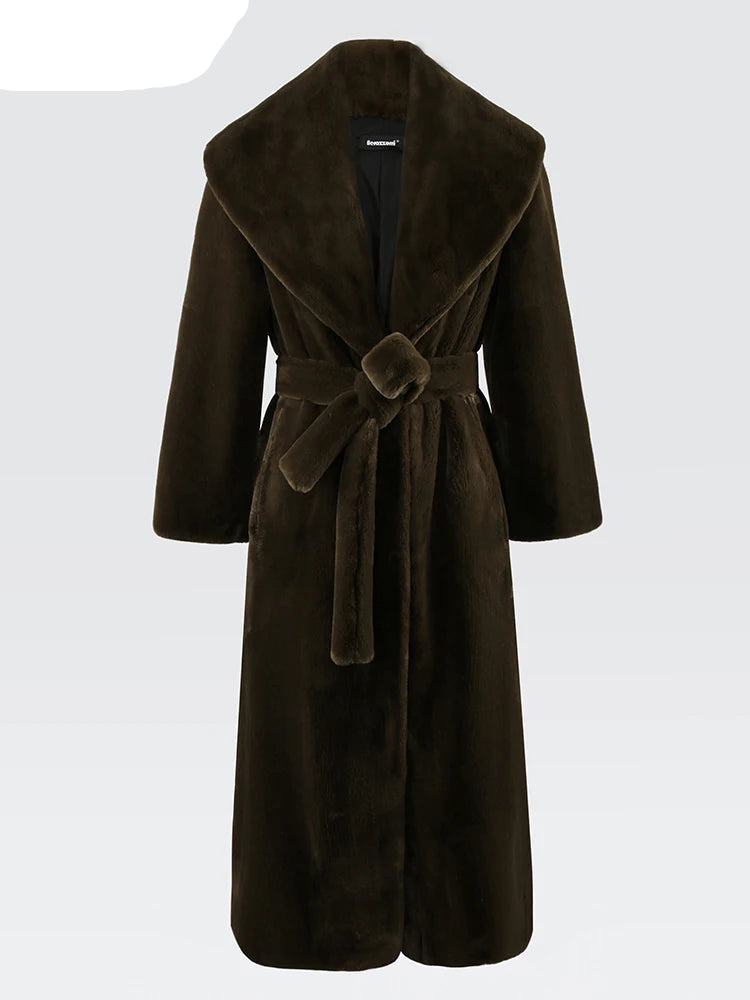 Women's Luxury Elegant Long Faux Sheared Mink Fur Coat
