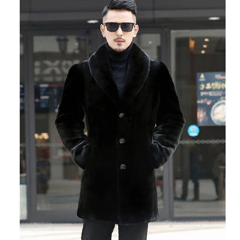 Men's Long Sleeve Faux Fur Windbreaker Windproof Coat