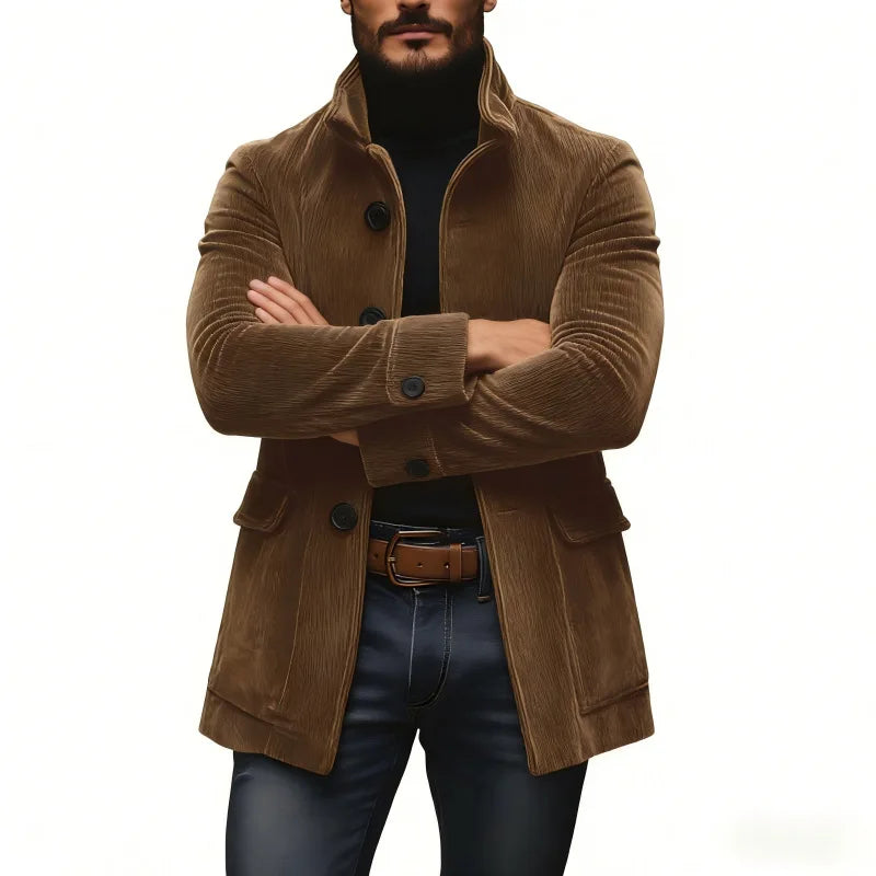 Men's Stand Collar Button Pockets Casual Jacket