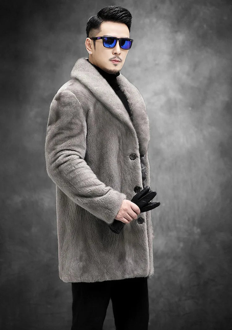 Men's Long Sleeve Faux Fur Windbreaker Windproof Coat