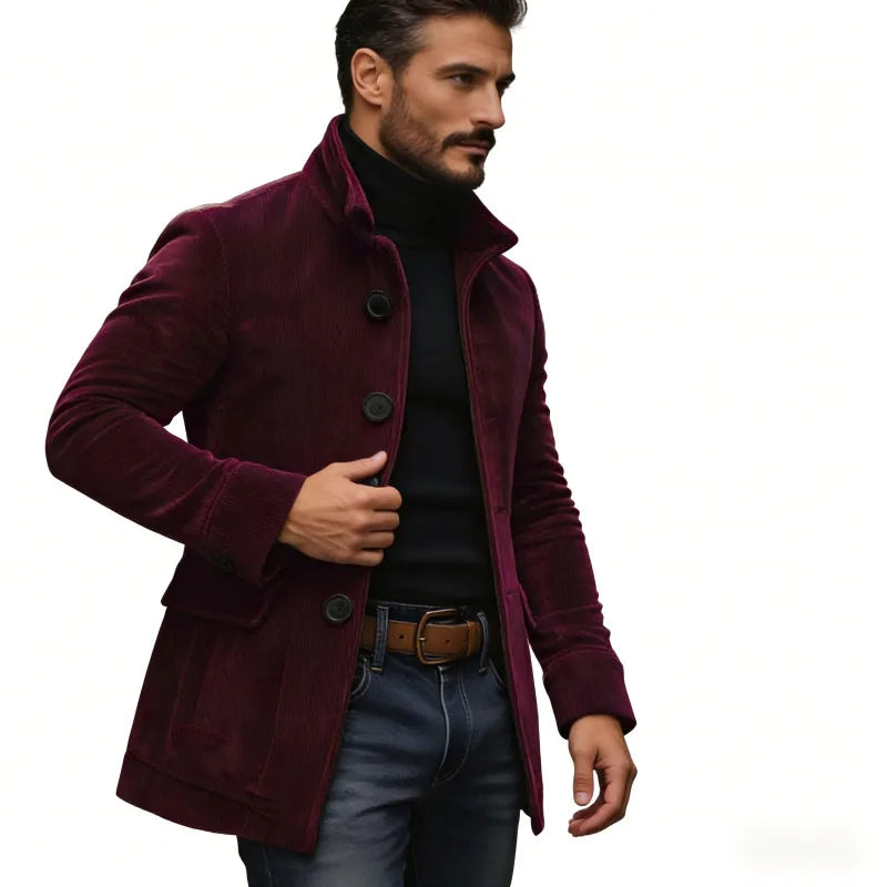 Men's Stand Collar Button Pockets Casual Jacket