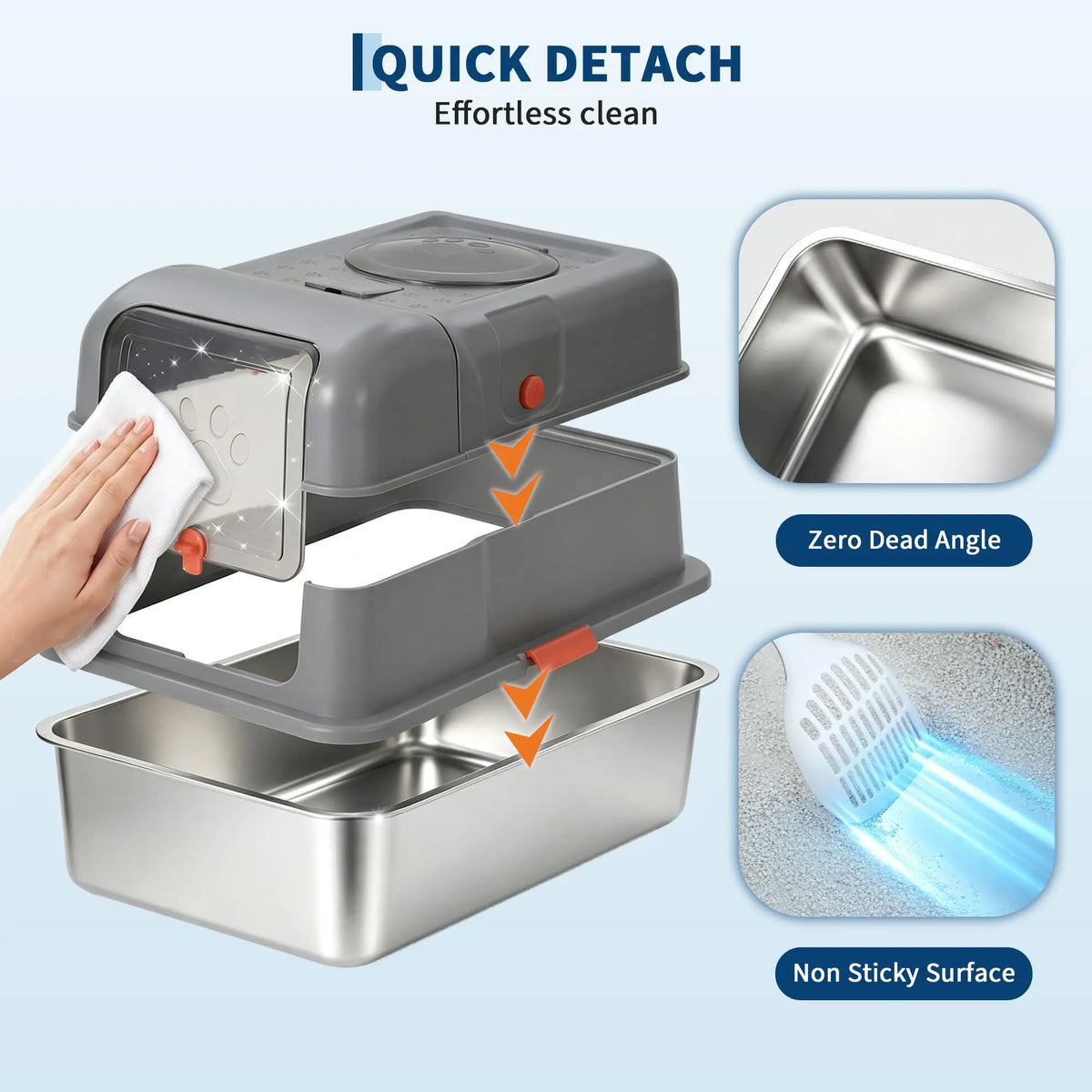Enclosed Stainless Steel Litter Box With Lid Anti Leak Front Entry