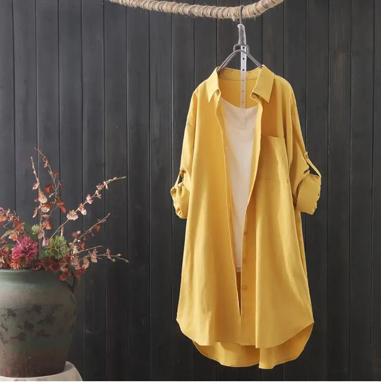 Women's Loose Breathable Midi Shirt Blouse