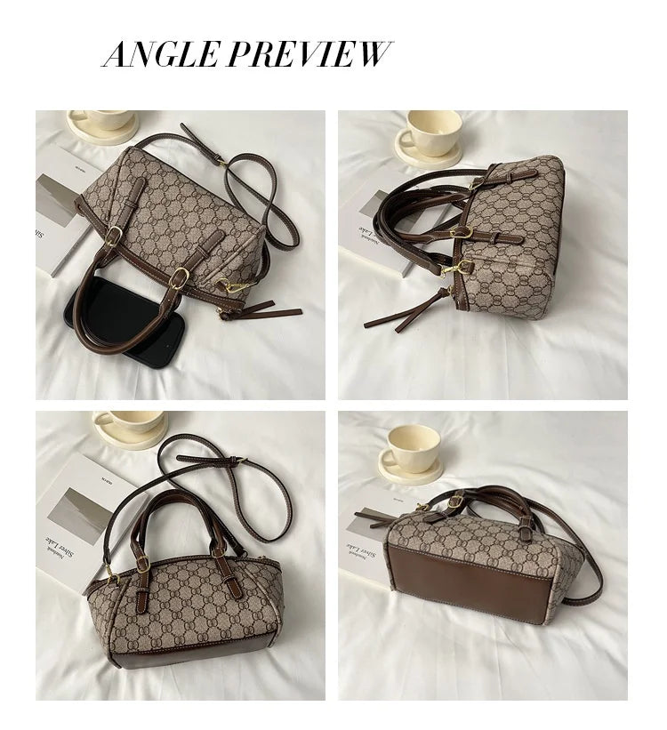 Women's Classic Monogram Print Handheld Satchel Bag