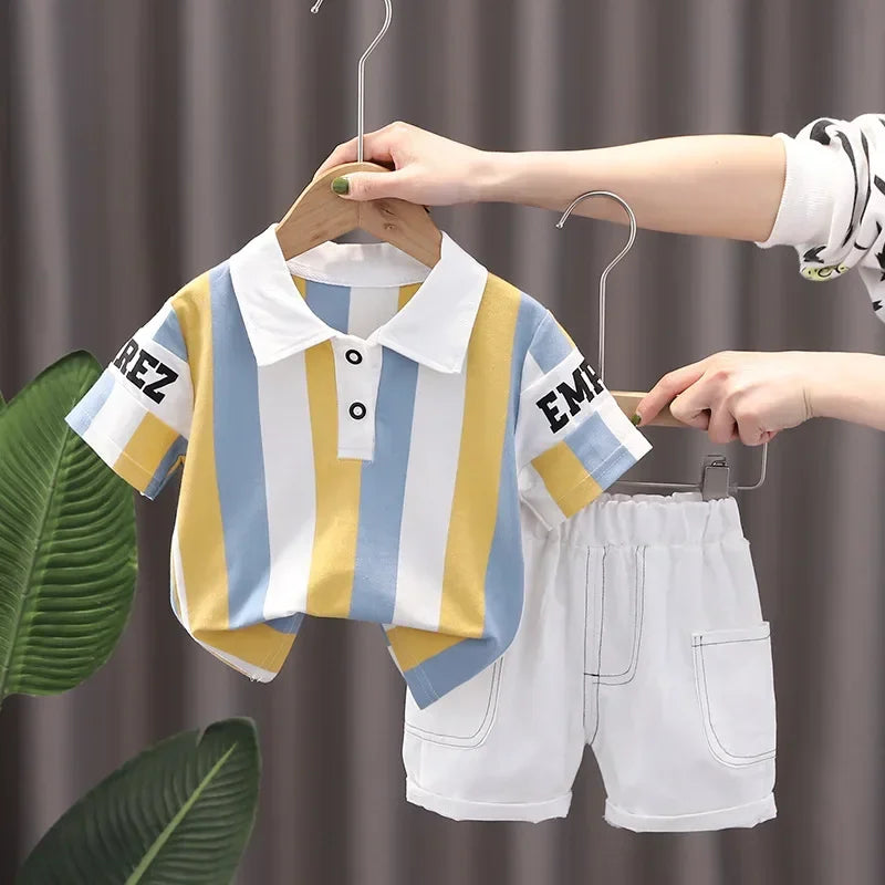Kids' 2Pcs Cotton Short sleeve T-shirt Shorts Set