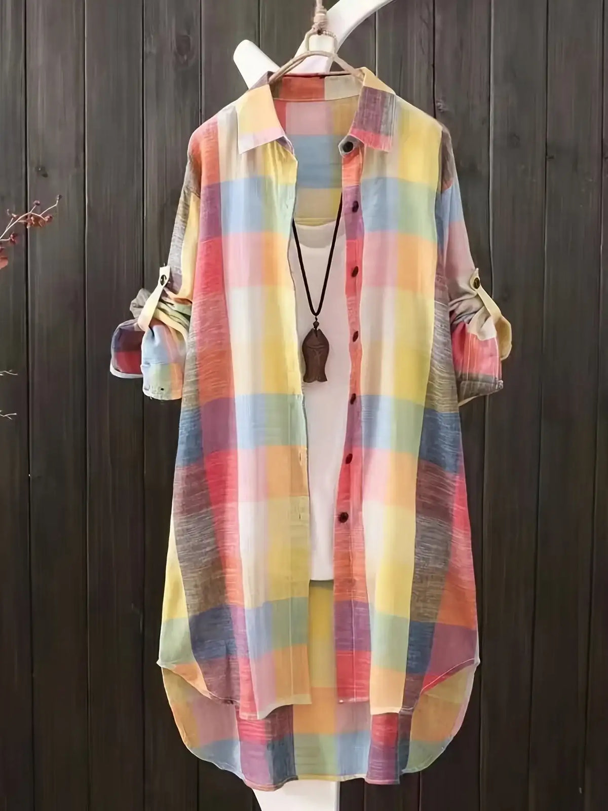 Women's Loose Stripe Plaid Lightweight Long Sleeve Shirt