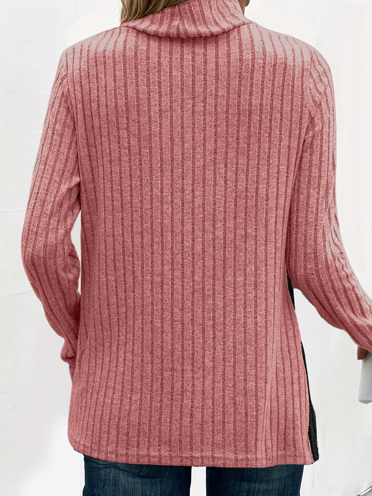 Women's Long Sleeve Ribbed Color Turtleneck Top T-Shirt