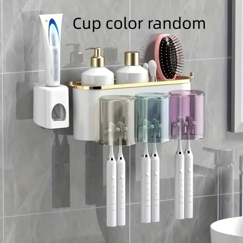 Multifunctional Mug Holder Wall Mounted Toothpaste Toothbrush Rack