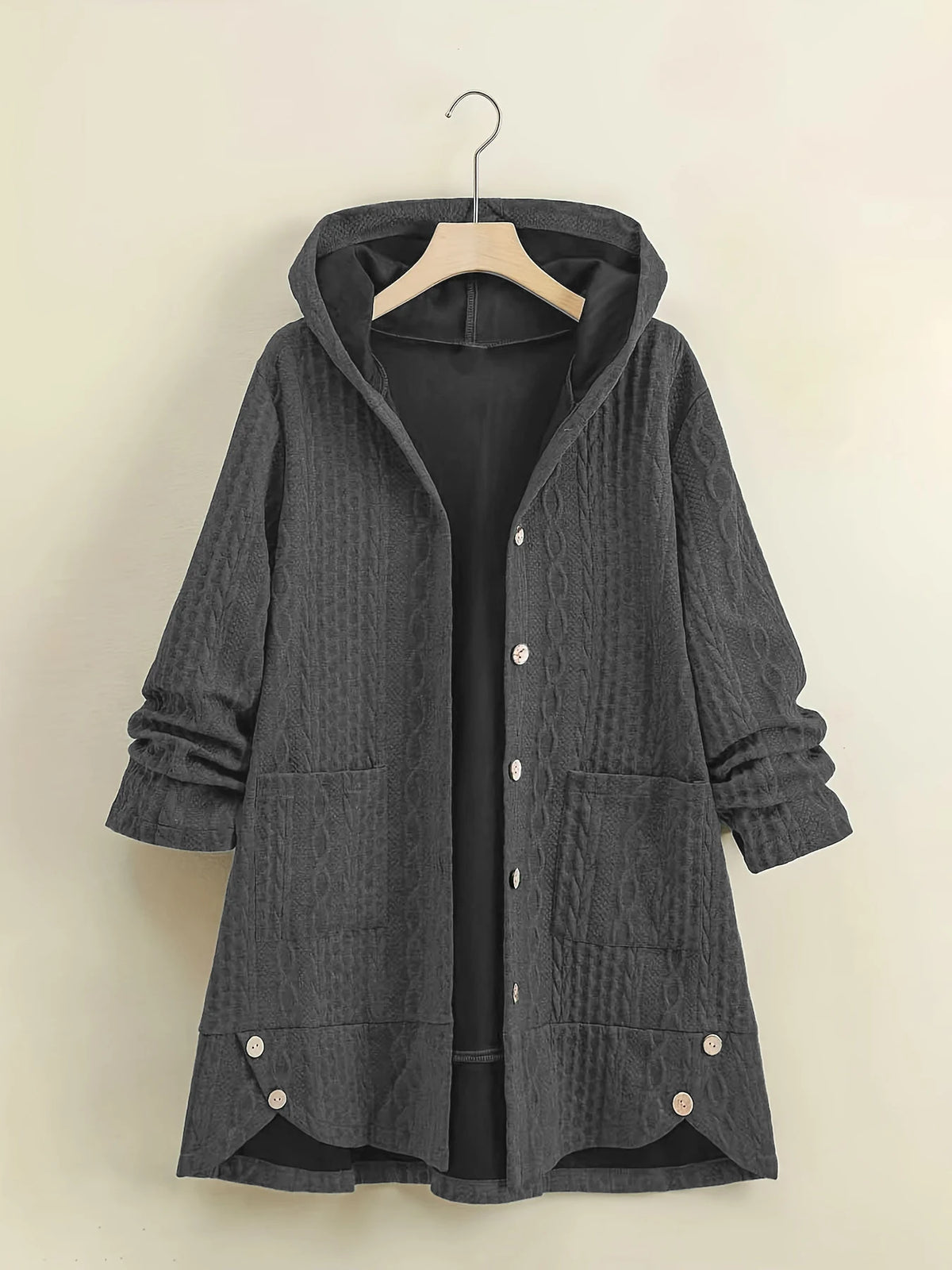 Women's Curvy Cable Knit Hooded Long Cardigan