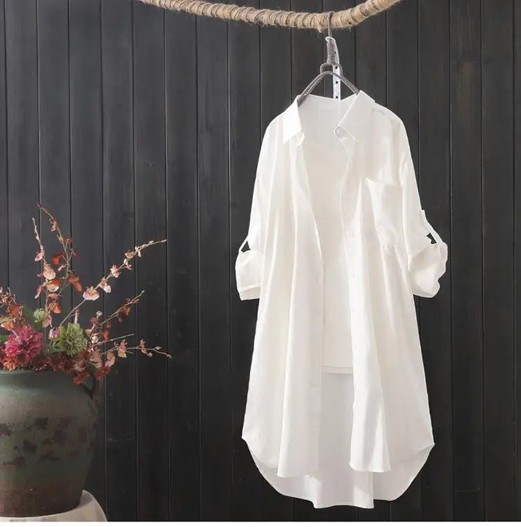 Women's Loose Breathable Midi Shirt Blouse