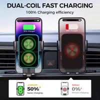 15W Dual Coil Car Phone Holder Automatic Fast Wireless Charger Allmartdeal