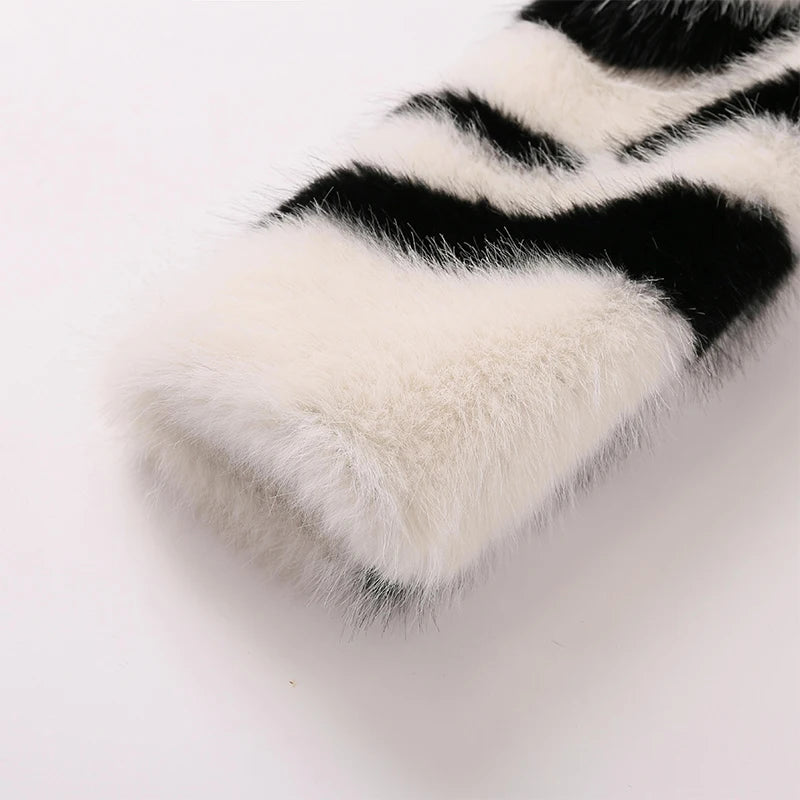 Women's Faux Fox Fur Fluffy Zebra Fur Coat Jacket