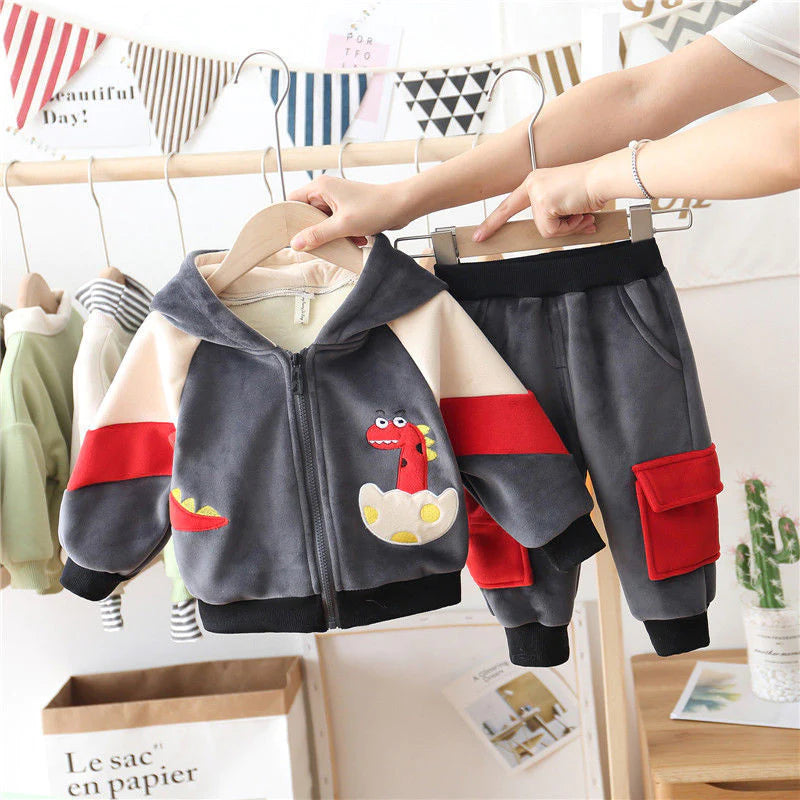 2Pcs Kids Plus Velvet Cartoon Jacket Coat Set Allmartdeal