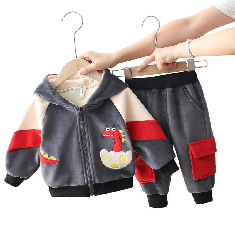 2Pcs Kids Plus Velvet Cartoon Jacket Coat Set Allmartdeal