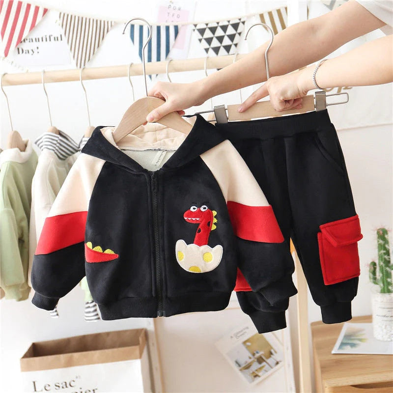 2Pcs Kids Plus Velvet Cartoon Jacket Coat Set Allmartdeal