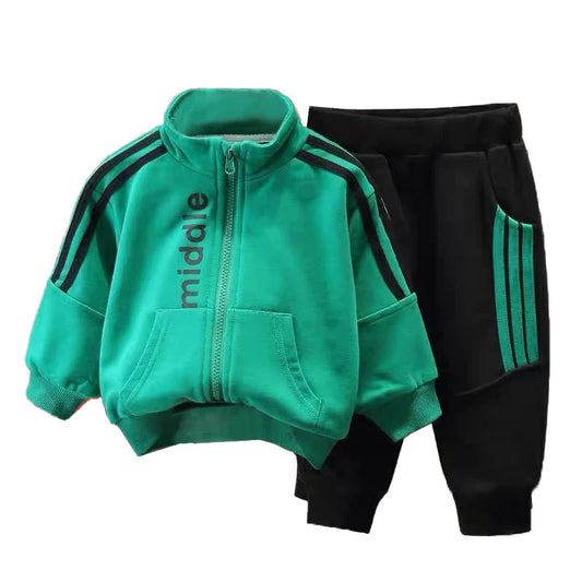 2Pcs Kids Striped Zipper Jacket Pants Set Allmartdeal