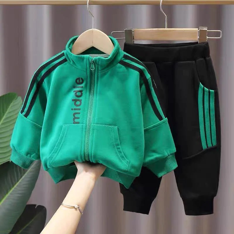 2Pcs Kids Striped Zipper Jacket Pants Set Allmartdeal