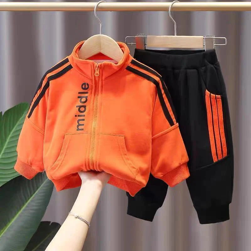 2Pcs Kids Striped Zipper Jacket Pants Set Allmartdeal