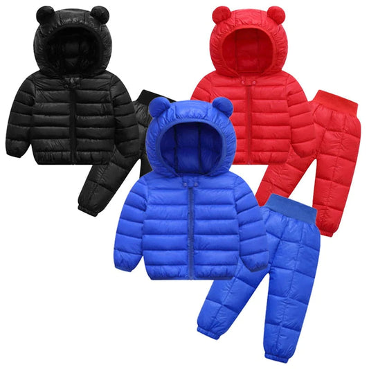 2Pcs Unisex Hooded Down Jacket Pants Set Allmartdeal