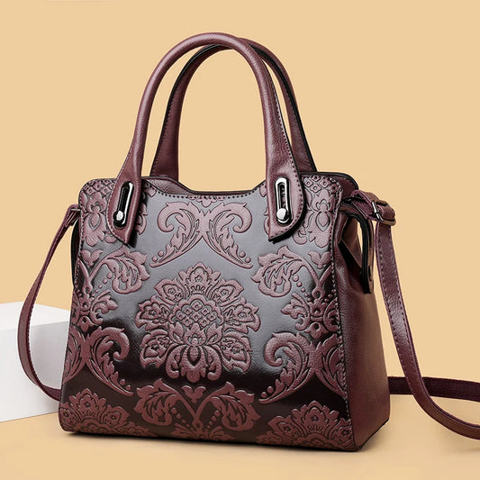 Women Luxury Vintage Embossed PU Leather Handbag