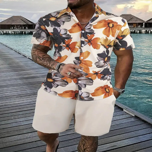 Men's 2Pcs Hawaiian Beach Short Shirt Set
