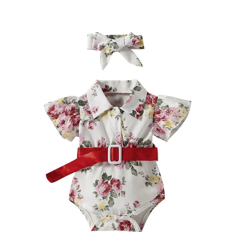 Baby Girl Short Sleeve Bodysuit With Head Scarf Allmartdeal