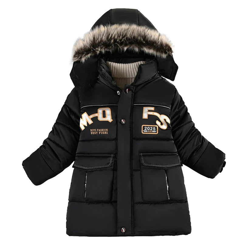 Boys Fur Collar Hooded Zipper Jacket Allmartdeal