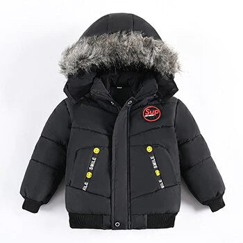 Boys Fur Collar Hooded Zipper Jacket Allmartdeal