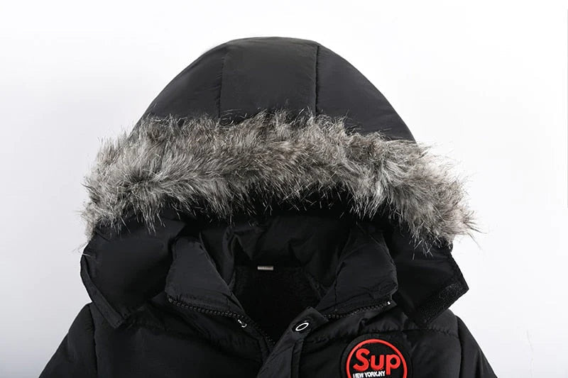 Boys Fur Collar Hooded Zipper Jacket Allmartdeal